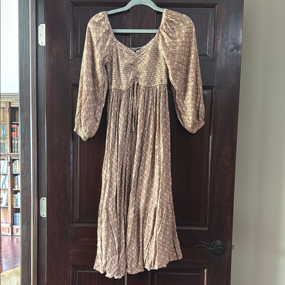 Beige Boho Floral Dress